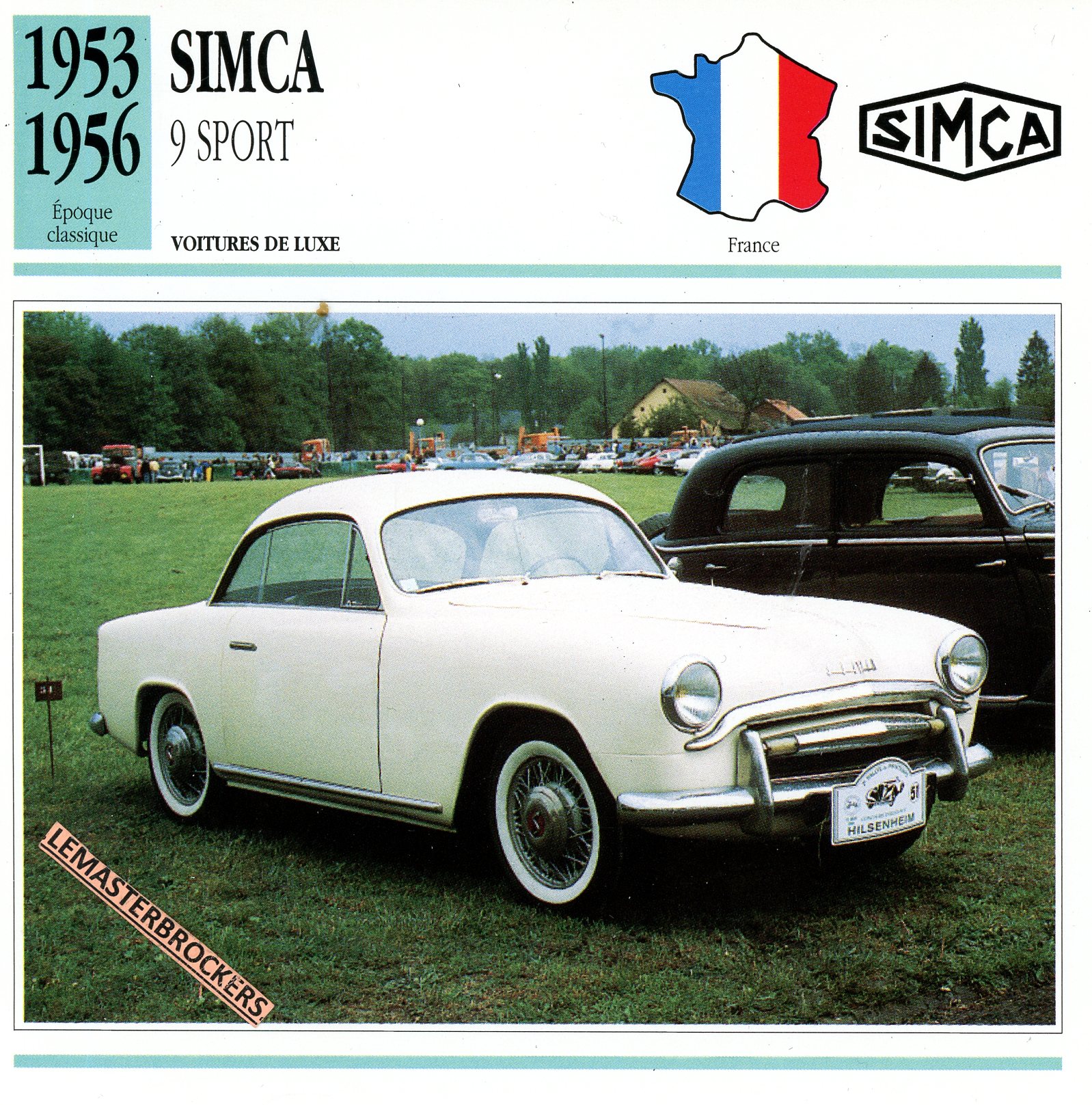 SIMCA-9-SPORT-1953-1956-FICHE-AUTO-LEMASTERBROCKERS-ATLAS-ÉDITION