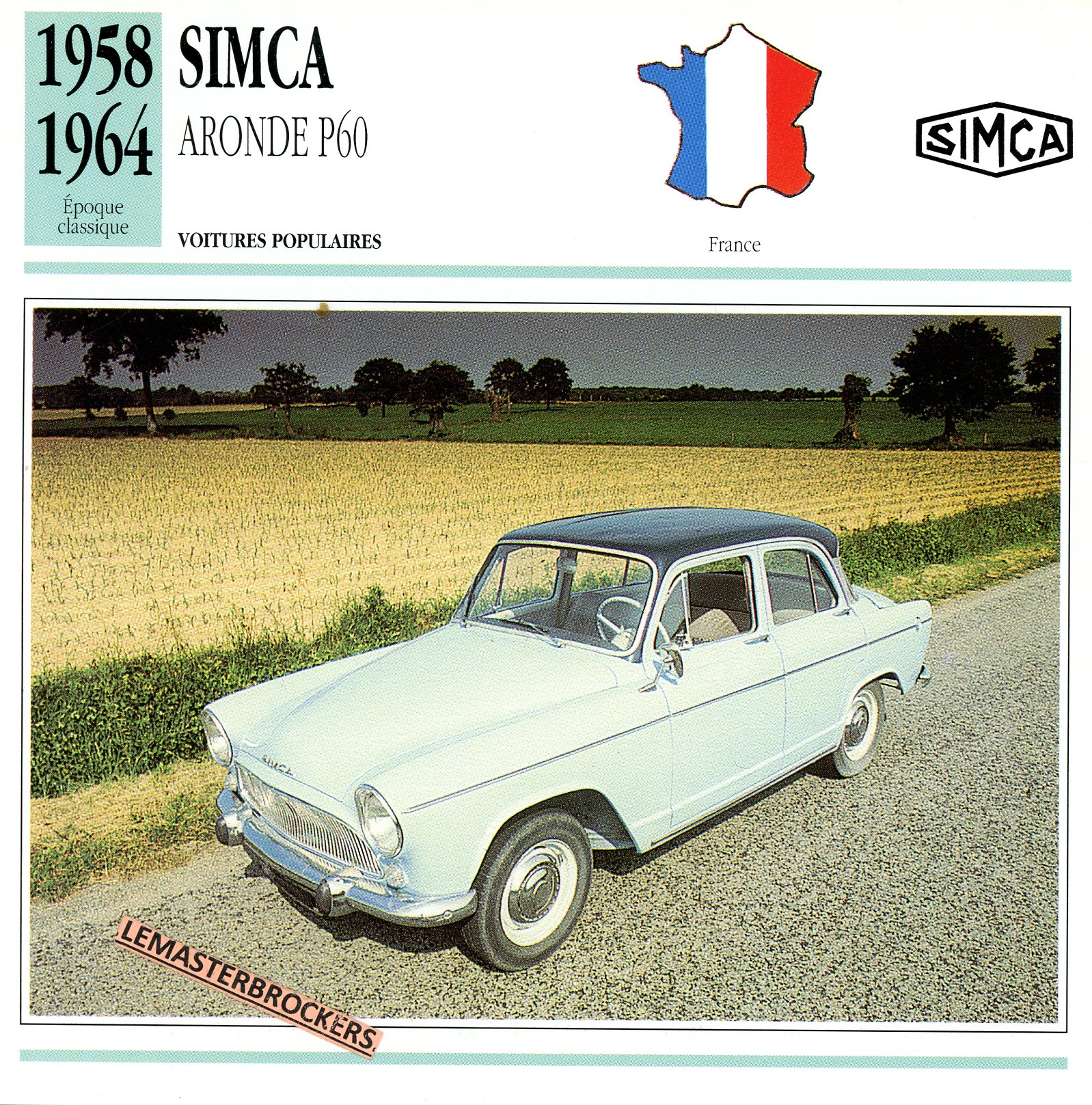 SIMCA ARONDE 1958 1964 - FICHE AUTO - CARS CARD ATLAS ÉDITION