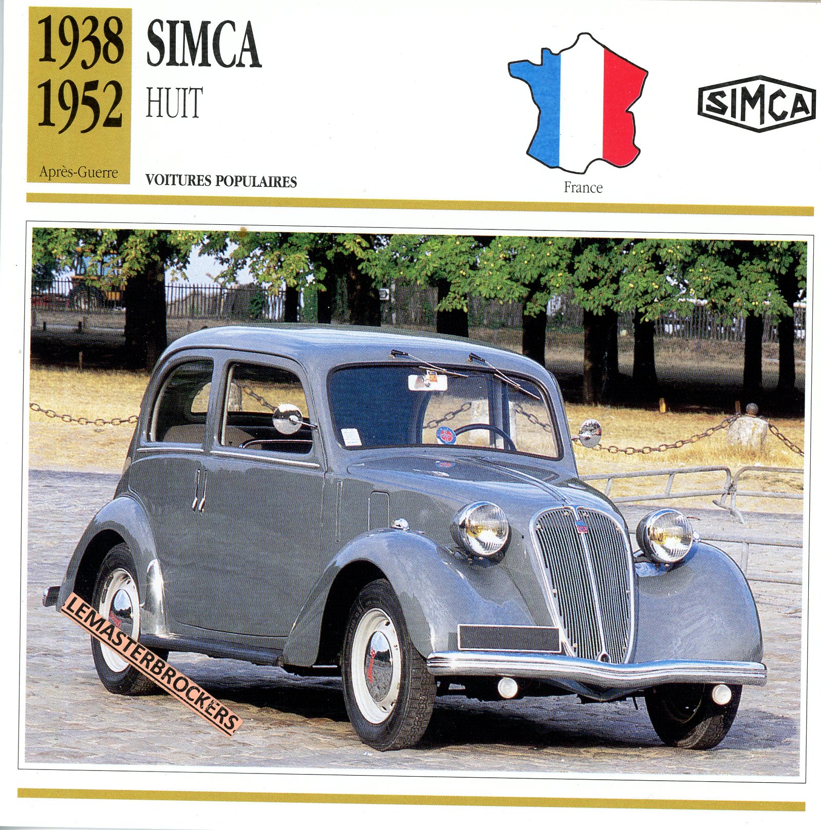 AMILCAR-HUIT-1938-1952-FICHE-AUTO-LEMASTERBROCKERS-ATLAS-ÉDITION