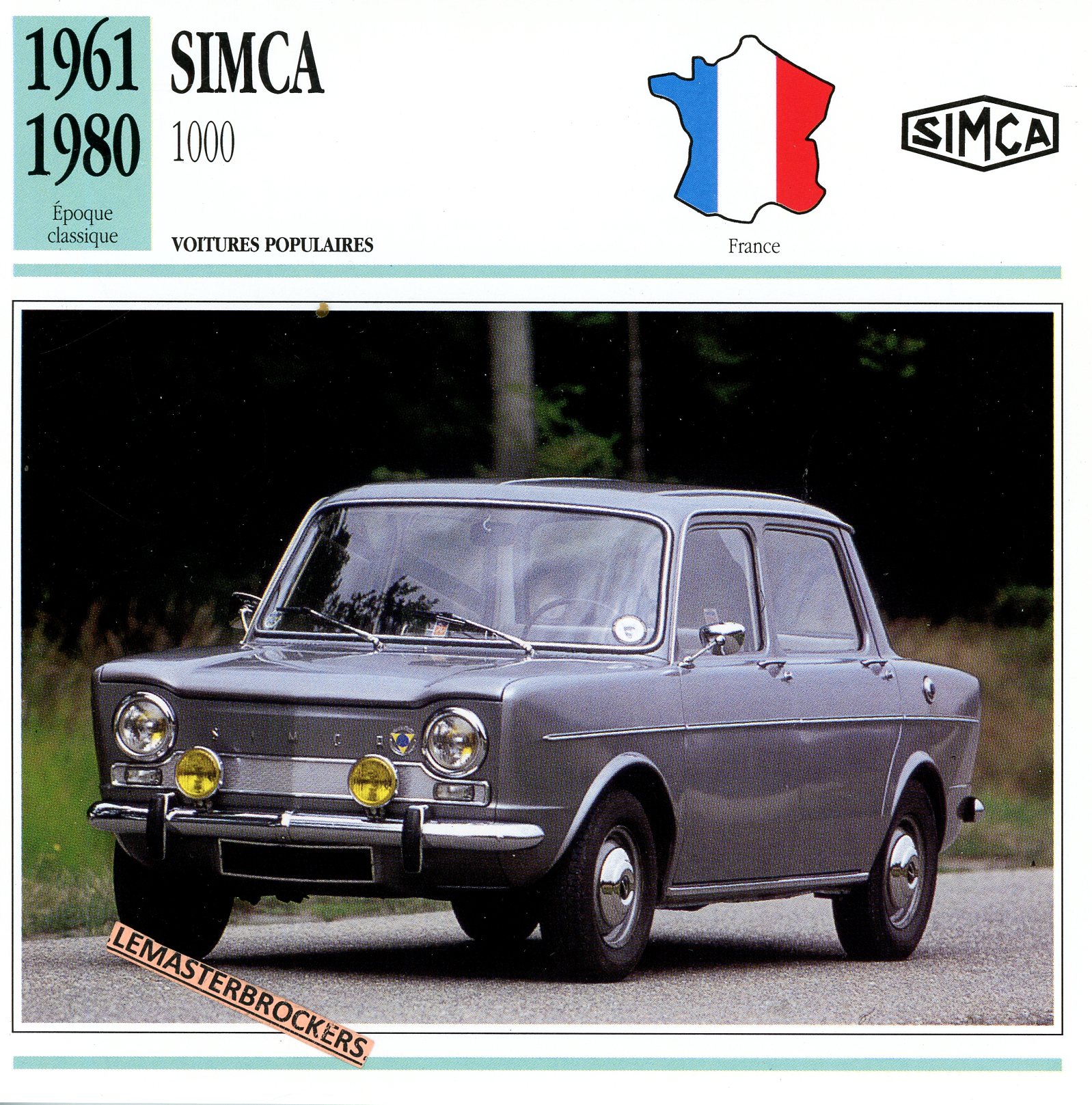 SIMCA-1000-1961-1980-FICHE-AUTO-LEMASTERBROCKERS-ATLAS-ÉDITION