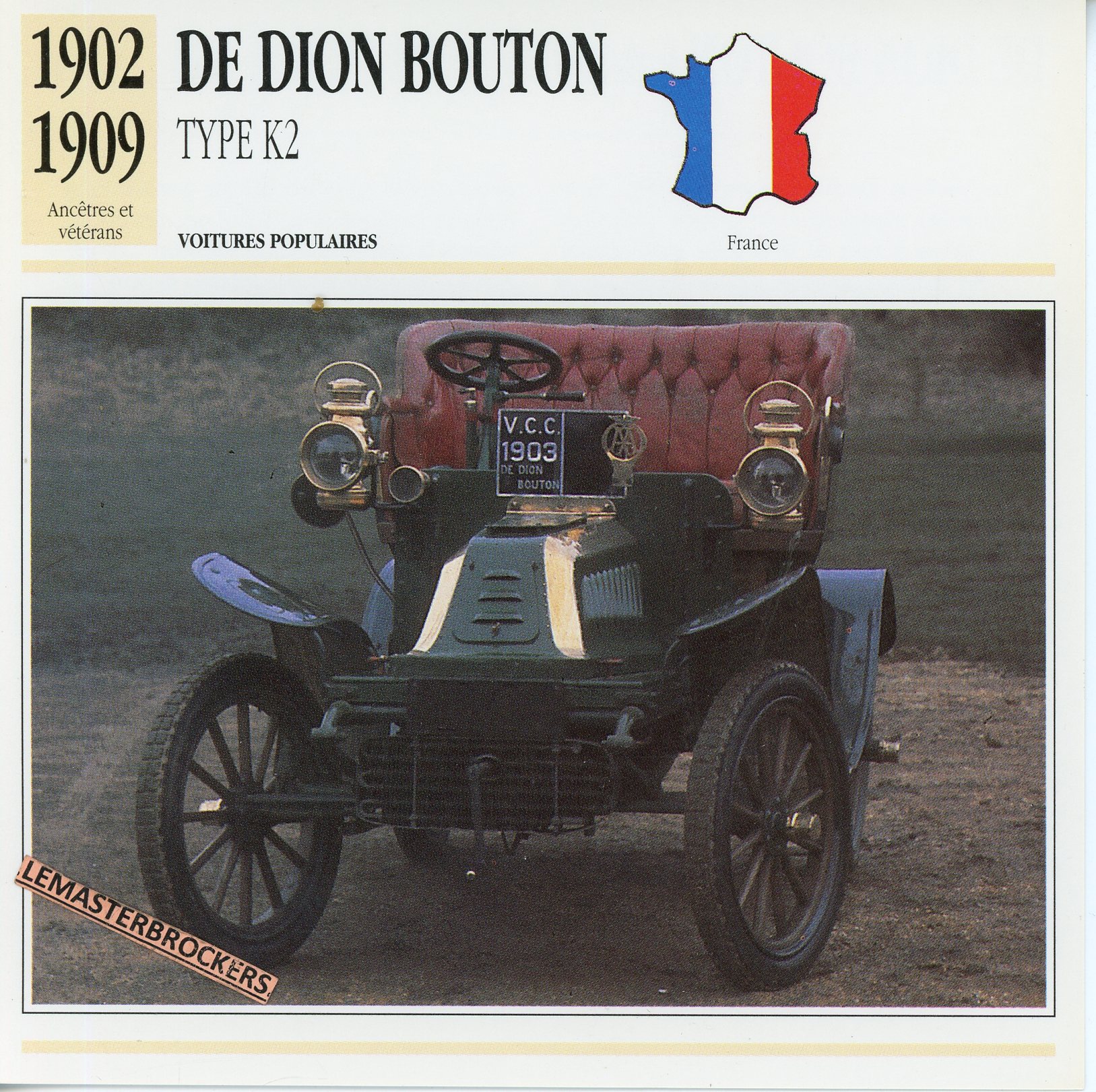 DE DION BOUTON K2 1902 1909 - FICHE AUTO ATLAS ÉDITION