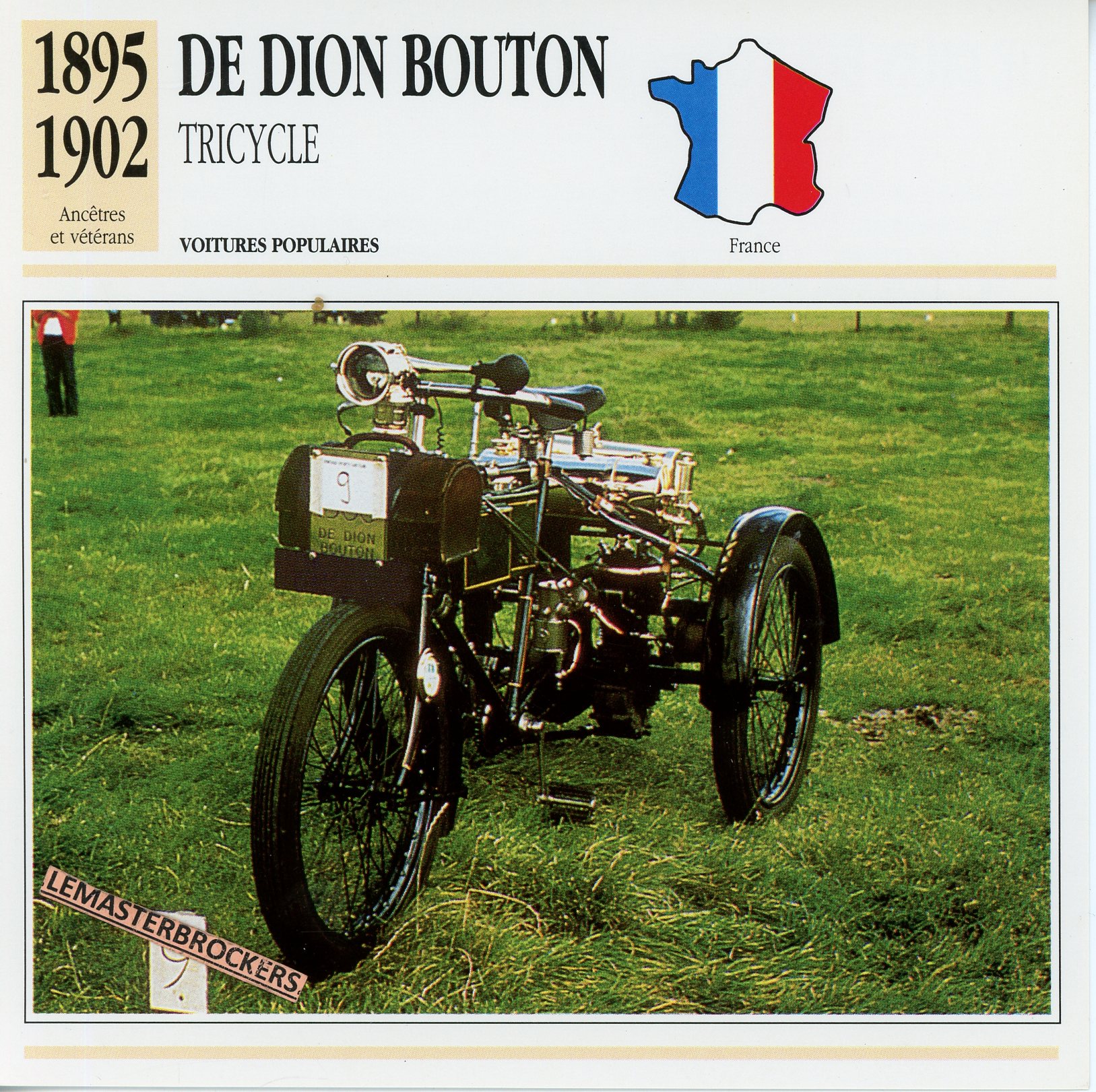 DE DION BOUTON TRICYCLE 1895 1902 - FICHE CARS CARD ATLAS ÉDITION
