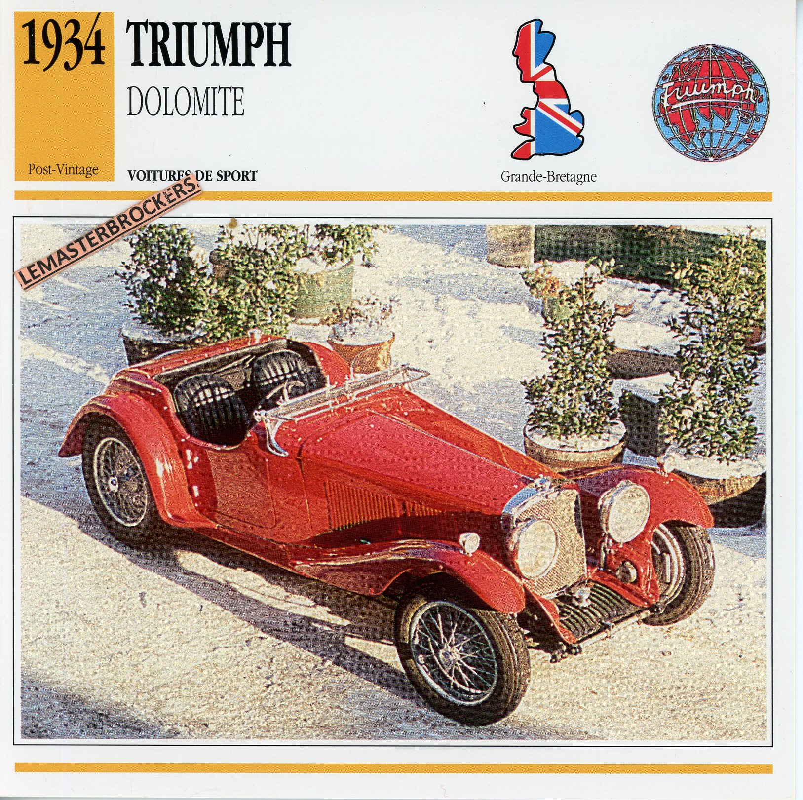 TRIUMPH-DOLOMITE-1934-FICHE-AUTO-ATLAS-LEMASTERBROCKERS