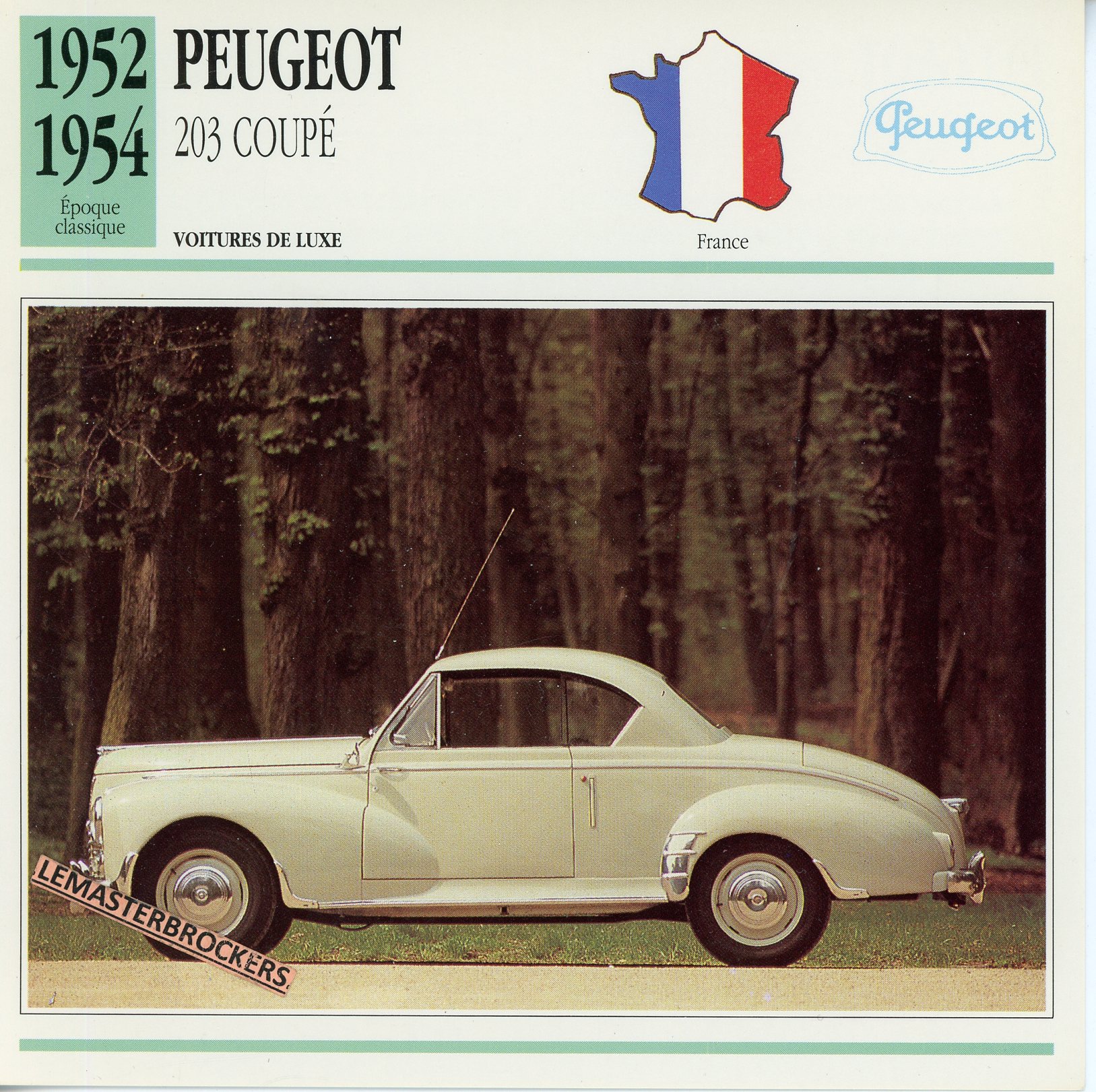 PEUGEOT-203-COUPÉ-1952-1954-FICHE-AUTO-ATLAS-LEMASTERBROCKERS
