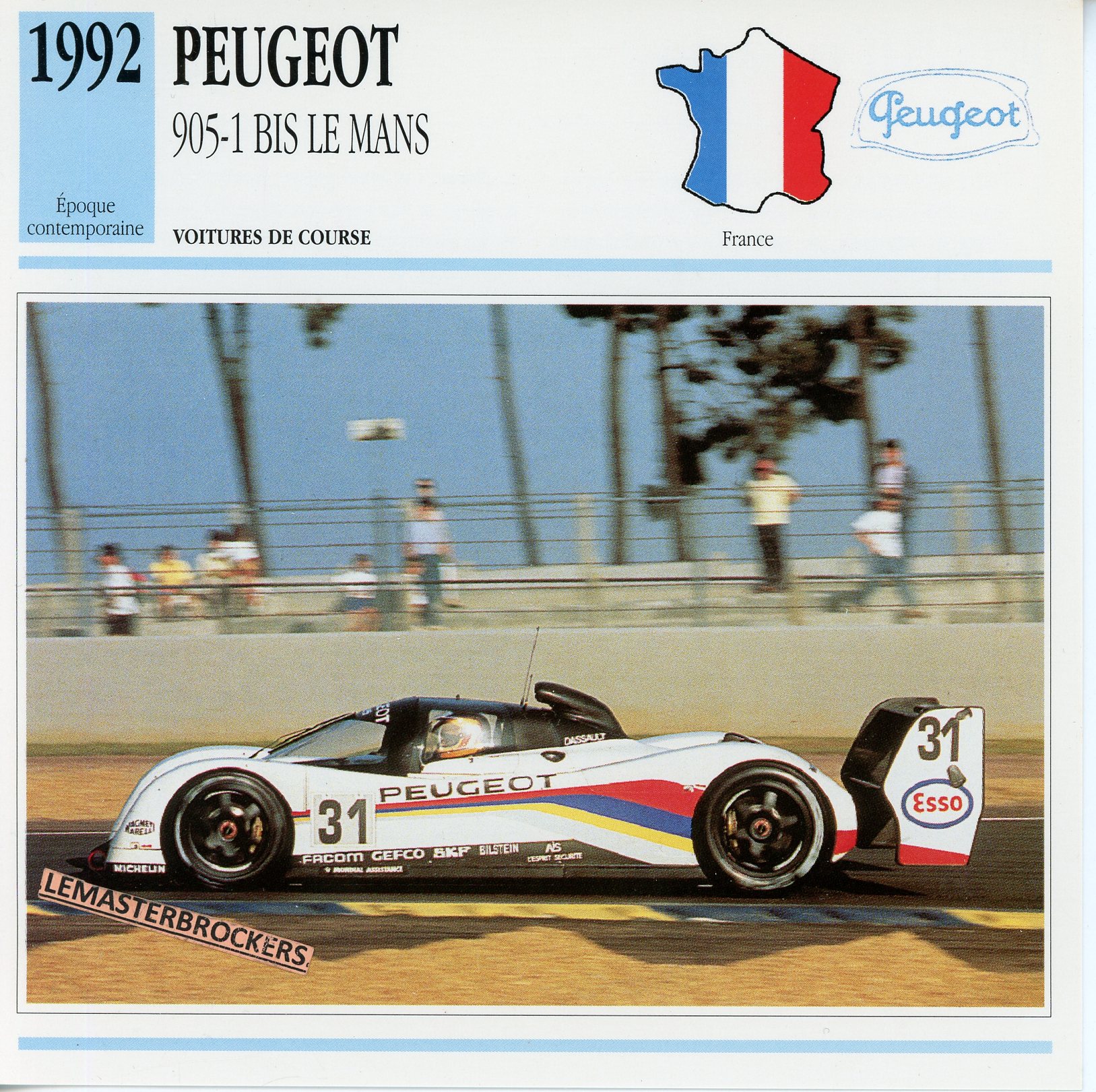 PEUGEOT-905-1-BIS-LE-MANS-1992-FICHE-AUTO-ATLAS-LEMASTERBROCKERS