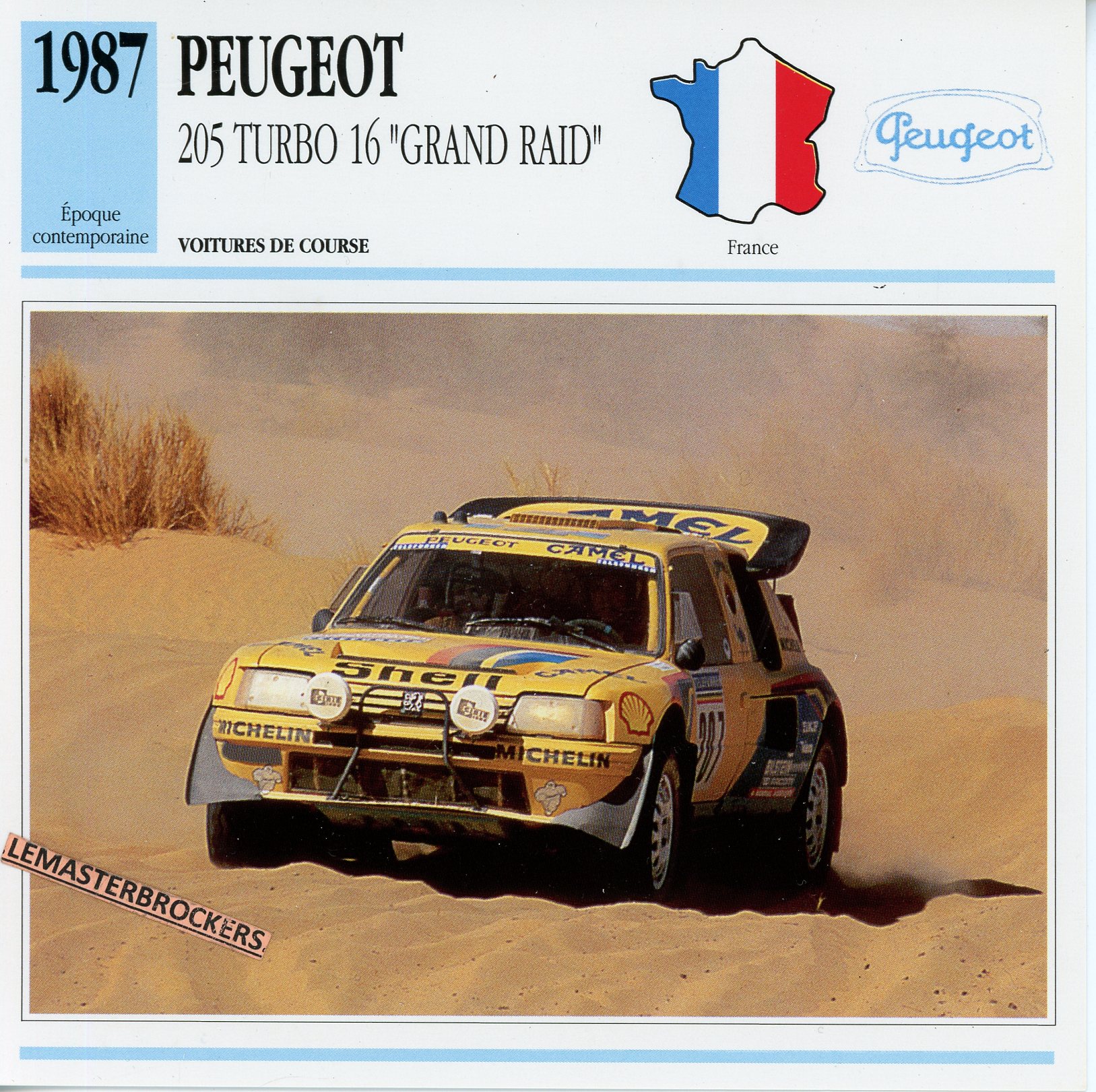 PEUGEOT-205-TURBO-16-1987-GRAND-RAID-FICHE-AUTO-ATLAS-LEMASTERBROCKERS