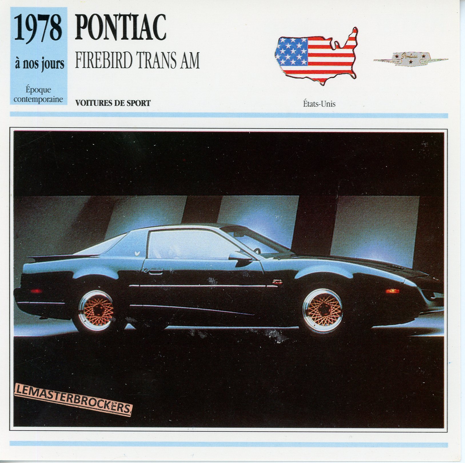 PONTIAC FIREBIRD TRANS AM 1978 - FICHE AUTO ATLAS ÉDITION