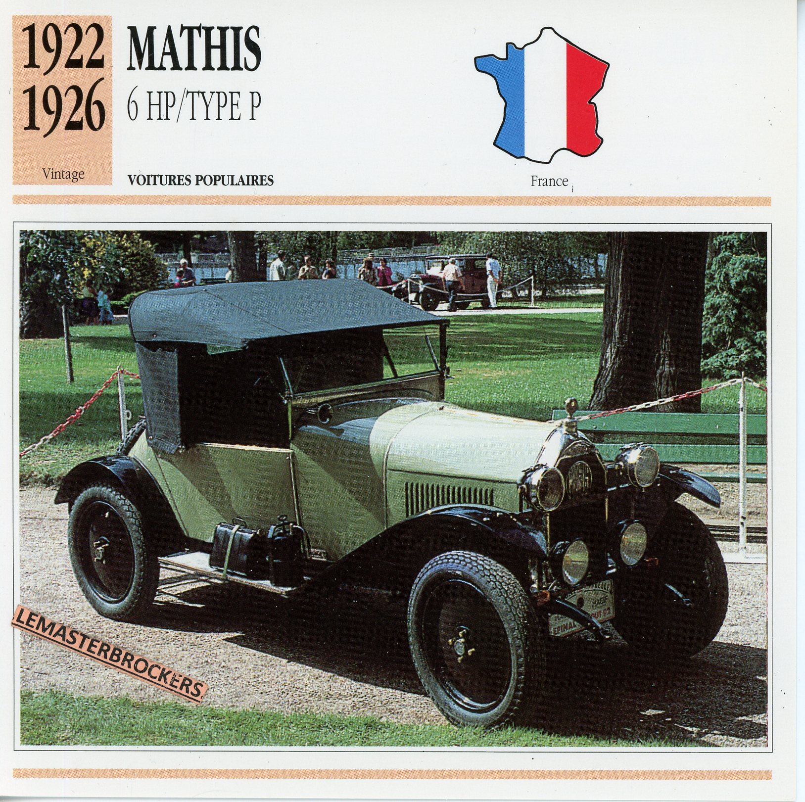 MATHIS 6HP TYPE P 1922 1926 - FICHE AUTO ATLAS ÉDITION