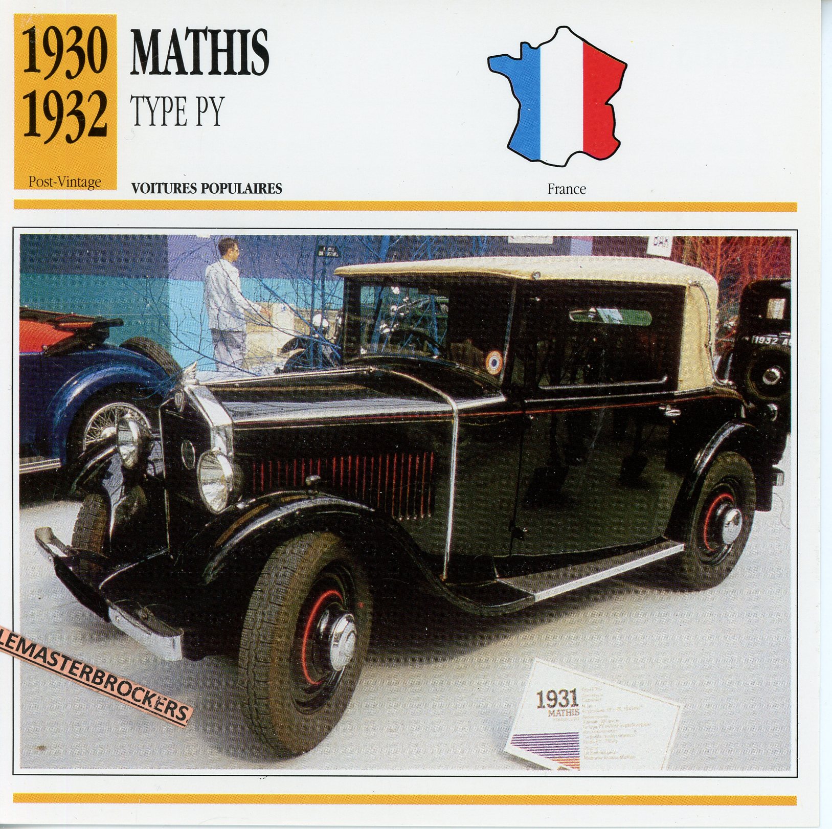 MATHIS PY 1930 1932 - FICHE AUTO ATLAS ÉDITION