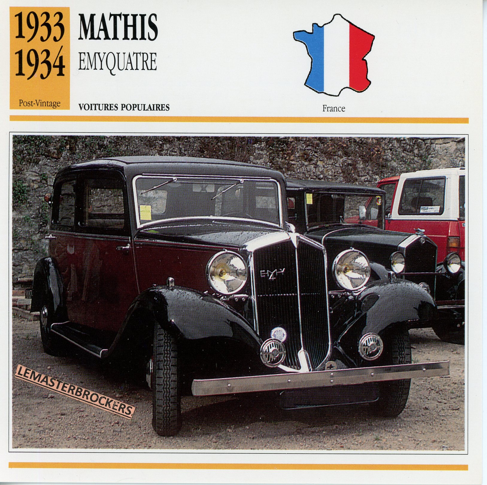 MATHIS EMYQUATRE 1933 1934 - FICHE AUTO ATLAS ÉDITION