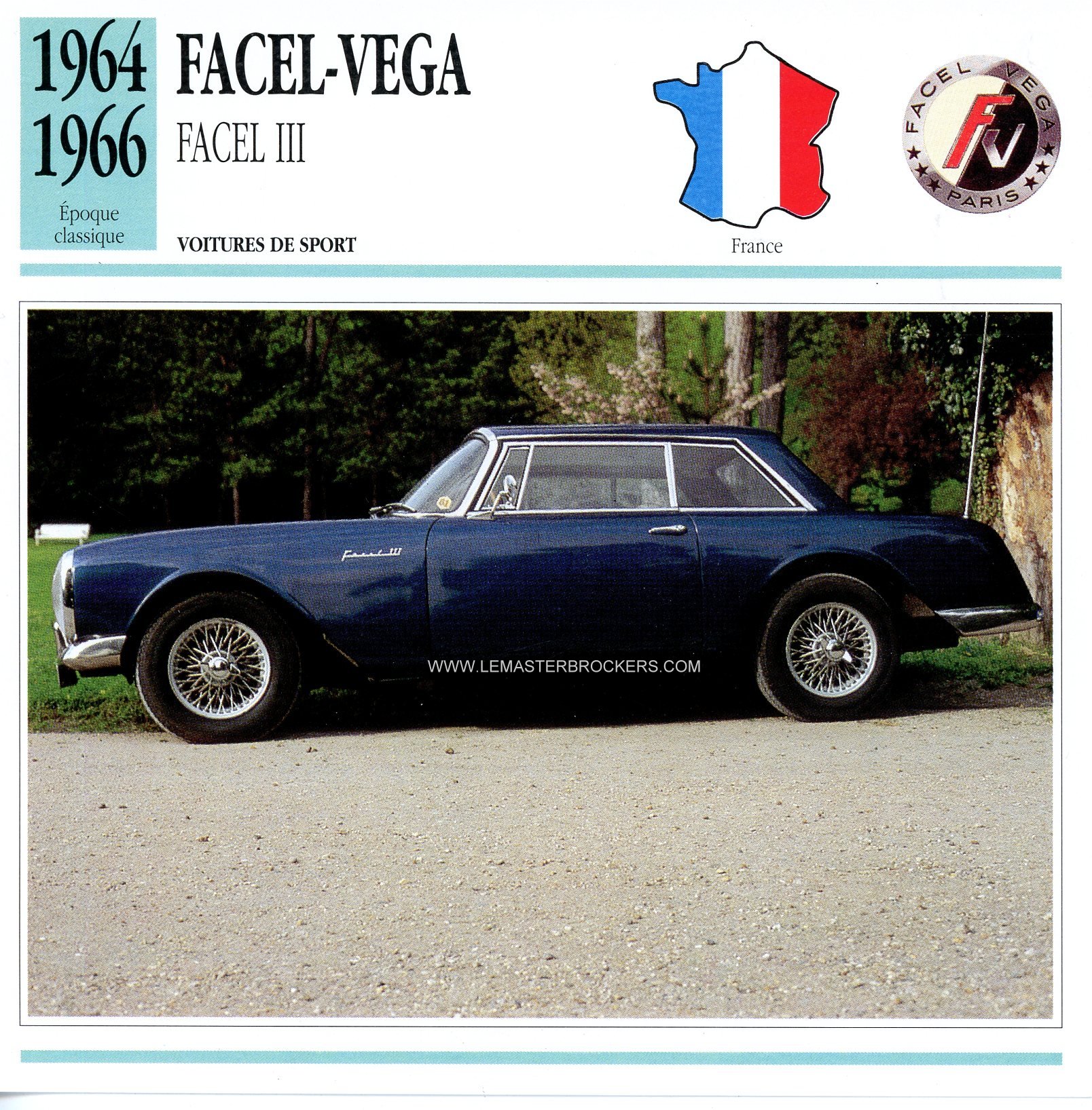 FICHE AUTO FACEL-VÉGA FACEL III 1964-1966 VOITURES DE SPORT