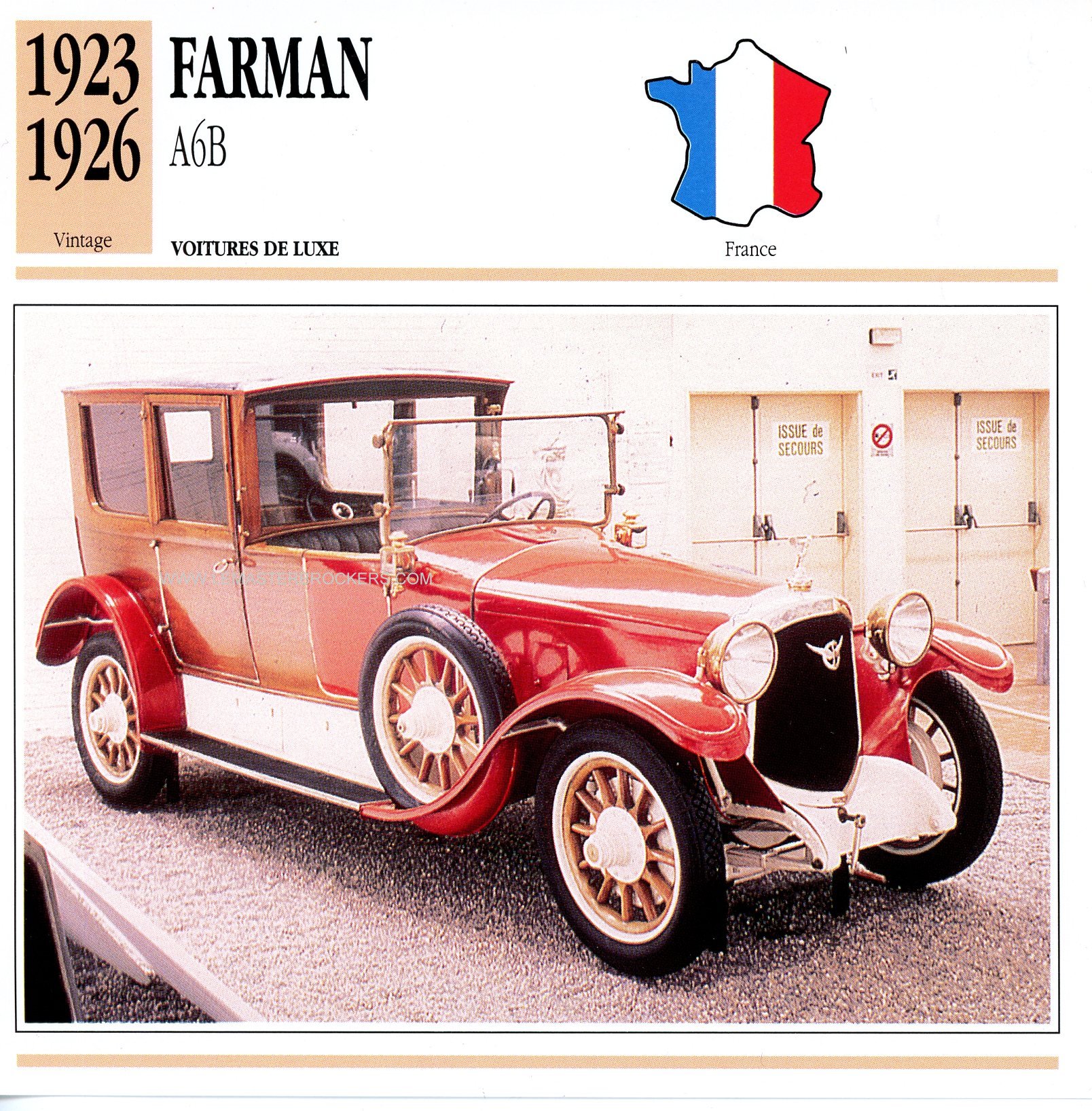 FICHE AUTO FARMAN A6B 1923 1926 VOITURE DE LUXE VINTAGE-LEMASTERBROCKERS