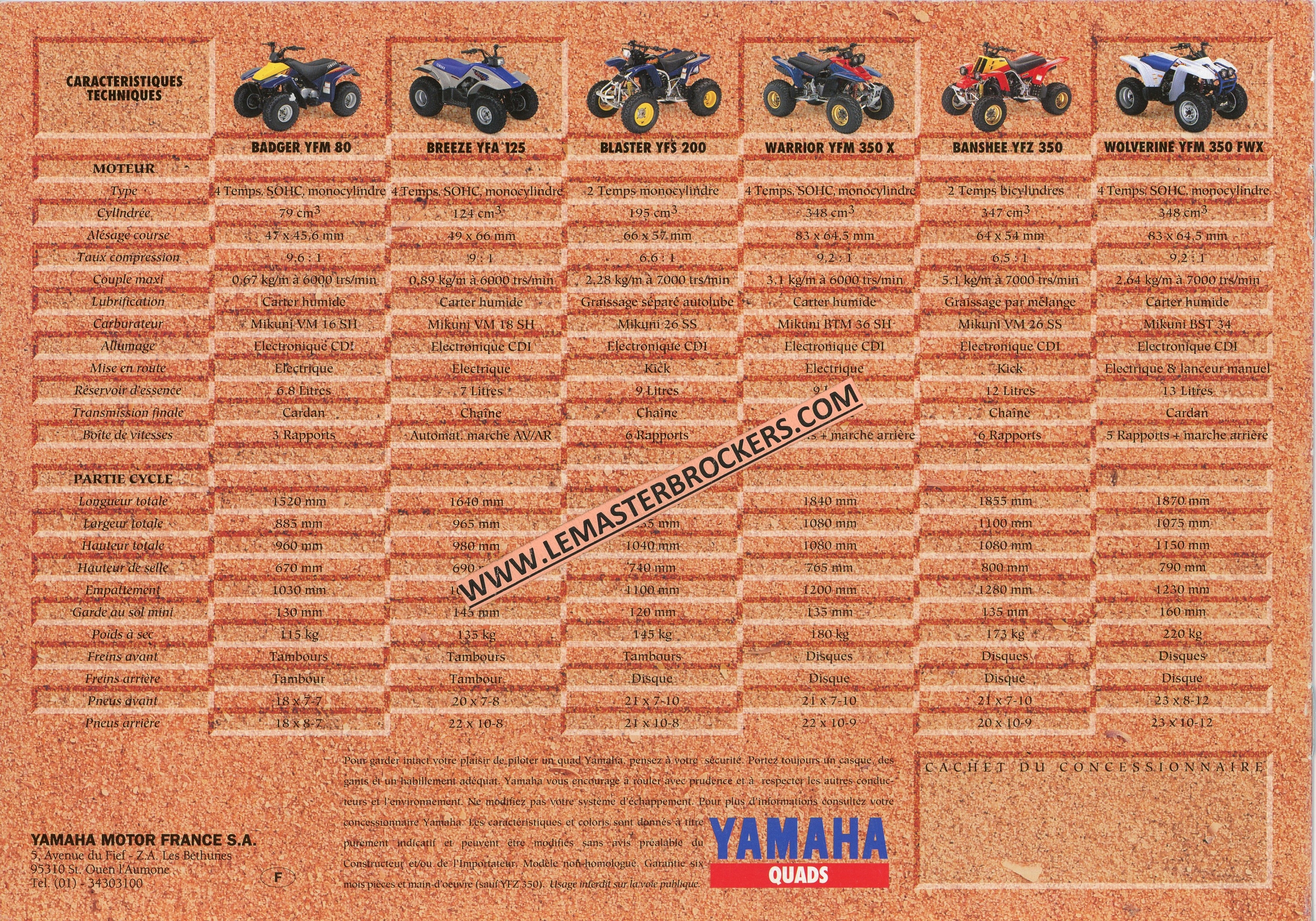 BROCHURE-ATV-QUAD-YAMAHA-1996-LEMASTERBROCKERS-PROSPEKT-Dépliant