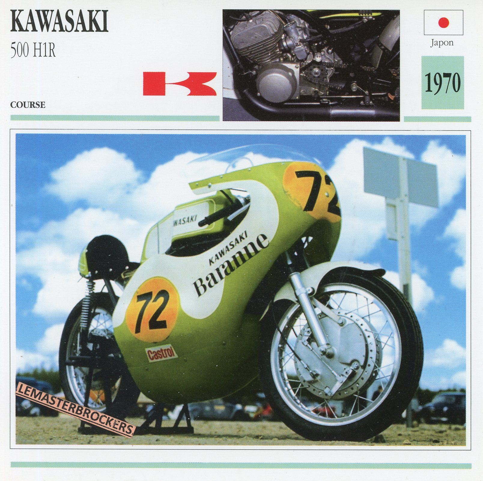 KAWASAKI 500 H1R 1970 - FICHE MOTO KAWASAKI