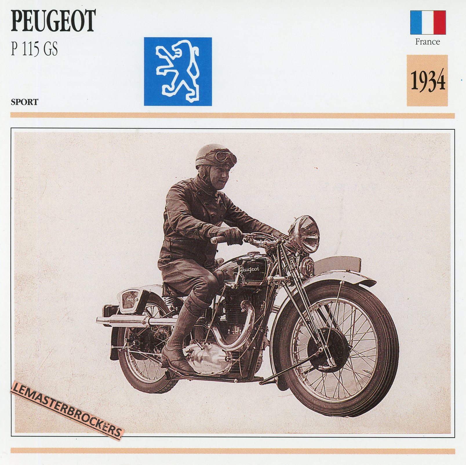 PEUGEOT P115 GS 1934 - FICHE MOTO