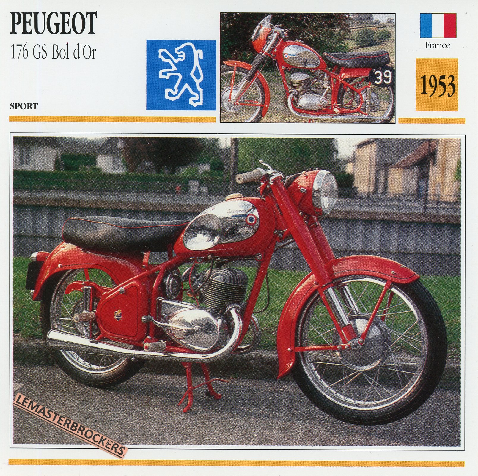 PEUGEOT 175 GS BOL D\'OR 1953 - FICHE MOTO PEUGEOT