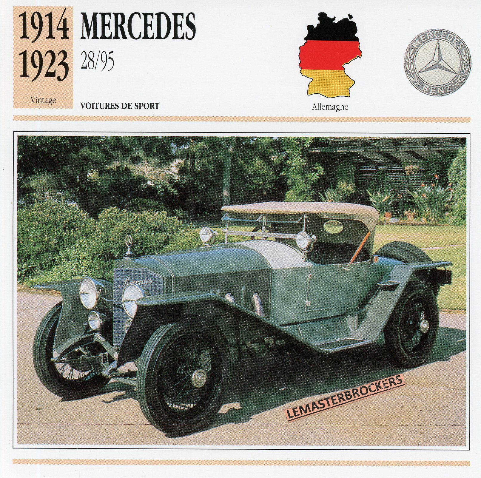 FICHE-AUTO-MERCEDES-28-95-1914-1923-LEMASTERBROCKERS-CARS-CARD