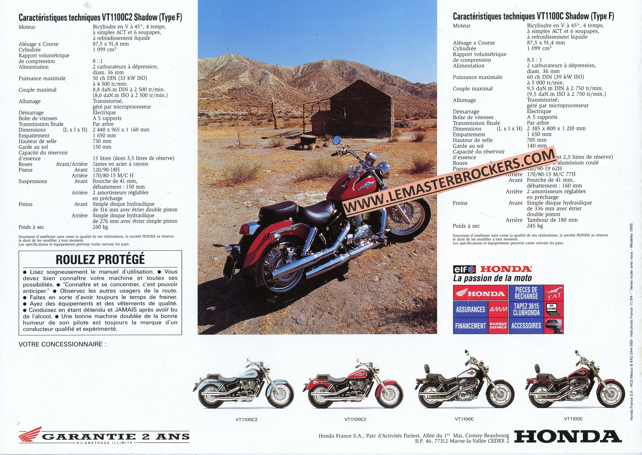 BROCHURE-MOTO-HONDA-SHADOW-VT-VT1100C-LEMASTERBROCKERS-VT1100C2-1994