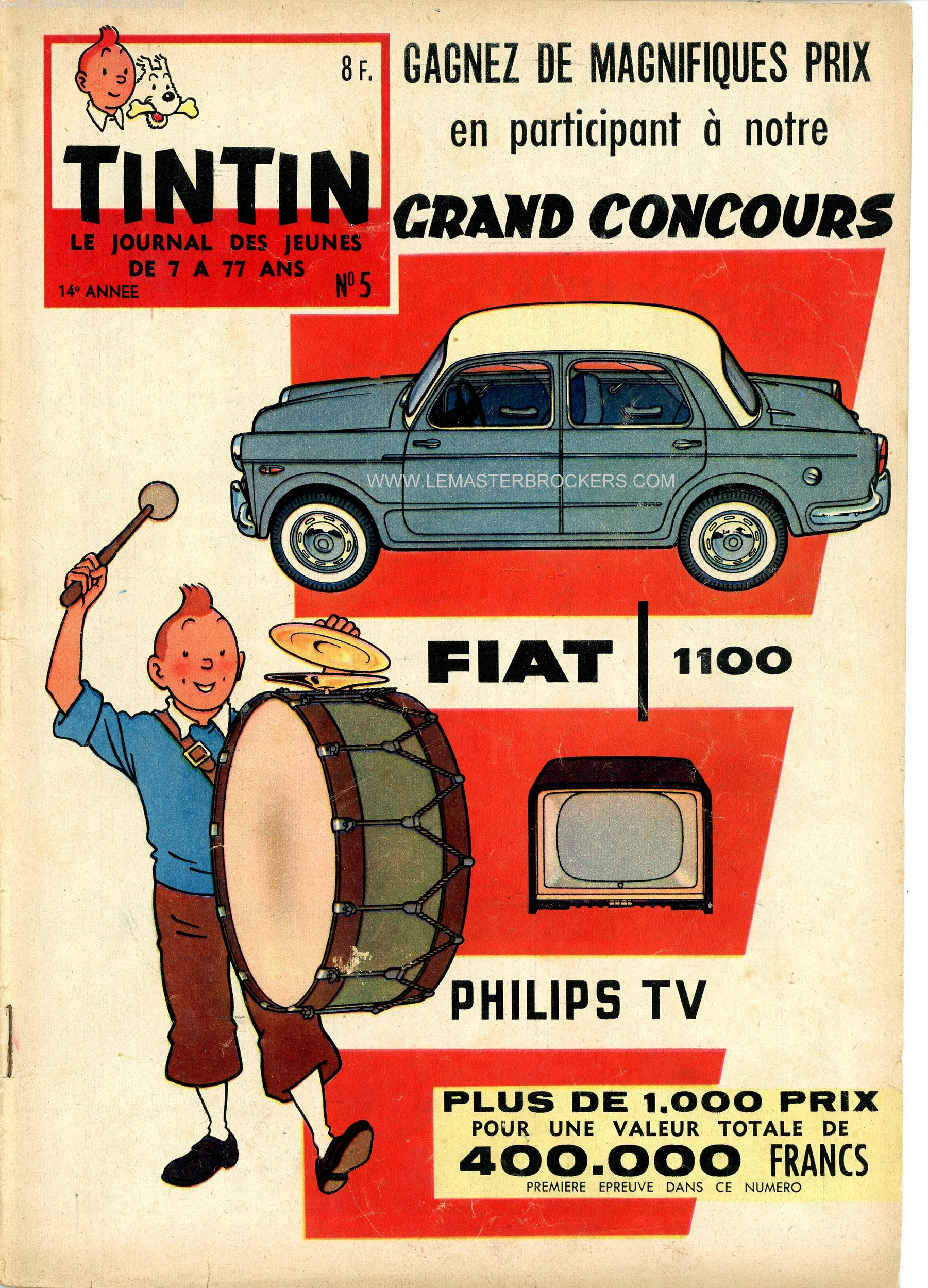 journal tintin n 5 belge 1955 couverture herge grand concours fiat 1100 philips tv