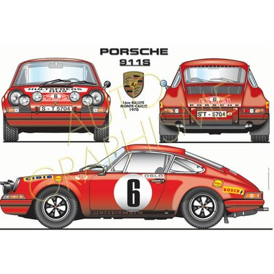 POSTER PORSCHE 911S VAINQUEUR DU RALLYE MONTE-CARLO 1970 - ART DÉCO IMPRESSIONON
