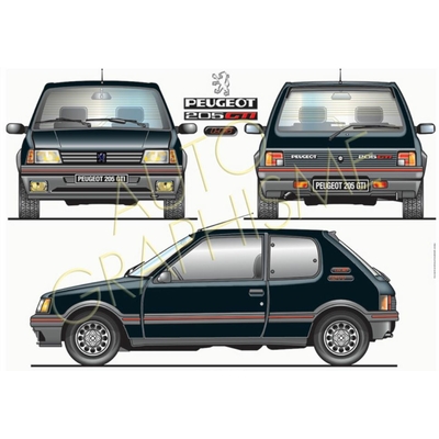 PEUGEOT-205-GTI-POSTER- ART-DÉCO-IMPRESSION  - LEMASTERBROCKERS