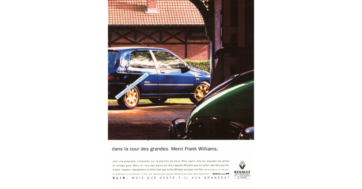 Affiche Publicitaire Renault Clio Williams Encadrée 30x22 Cm Art Mural Neuf