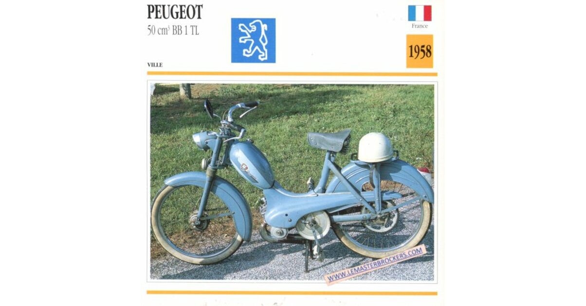 FICHE MOBYLETTE PEUGEOT 50 BB 1TL 1958 - FICHES MOTO