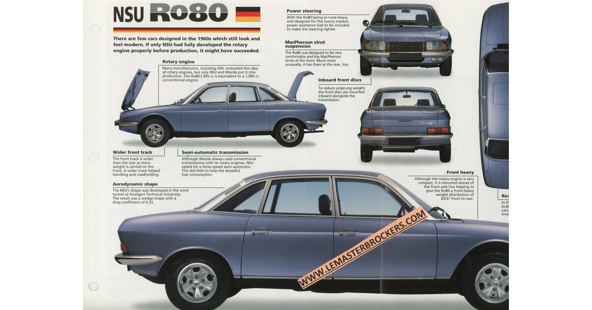 NSU R080 FICHE TECHNIQUE AUTO - LITTÉRATURE DÉPLIANT AUTOMOBILE ...