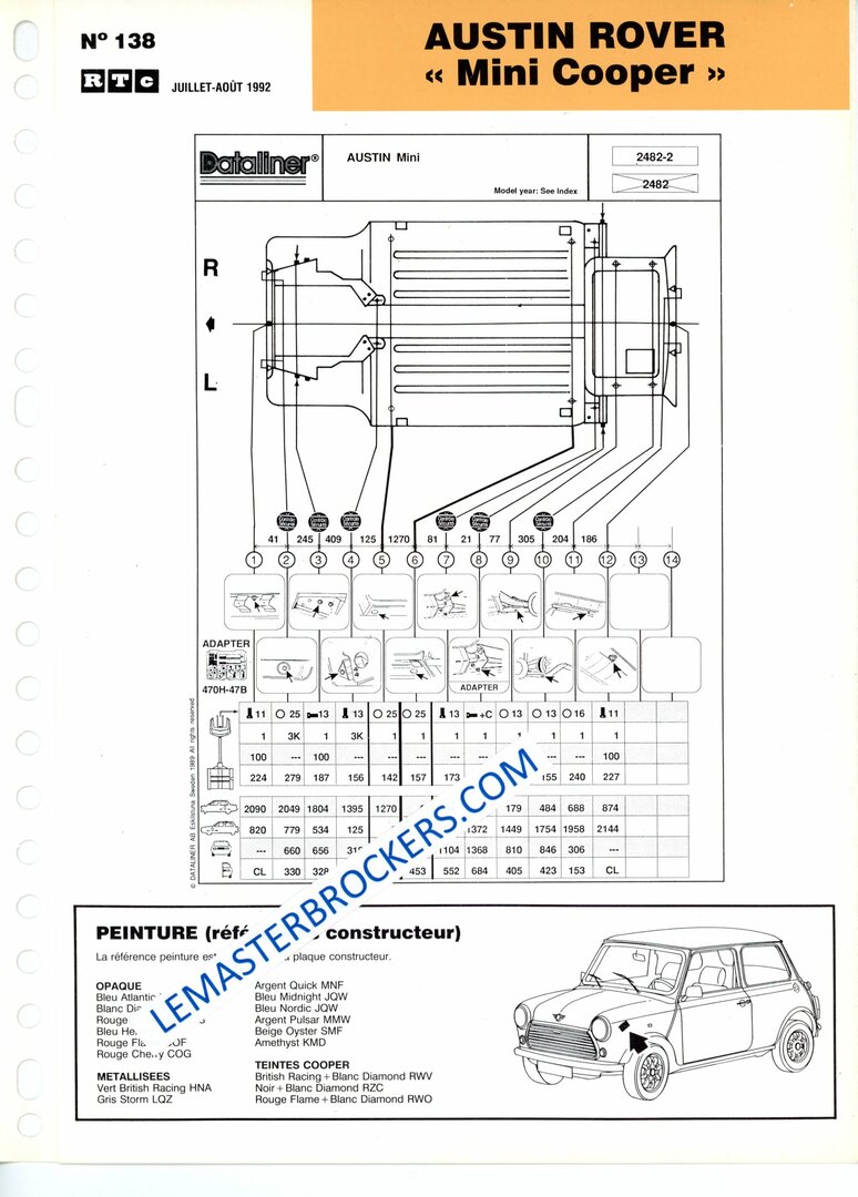 AUSTIN ROVER MINI COOPER FICHE RTC 138 - FICHES AUTO