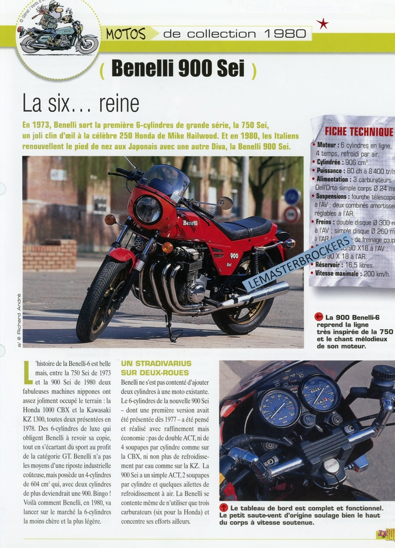 BENELLI 900 SEI - FICHE MOTO JOE BAR TEAM - DOCUMENT HACHETTE