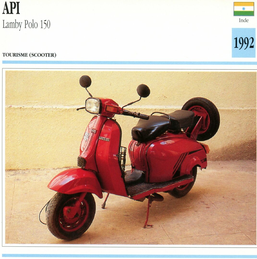 API LAMBY POLO 150 SCOOTER 1992 - CARTE CARD FICHE CARACTERISTIQUES ...