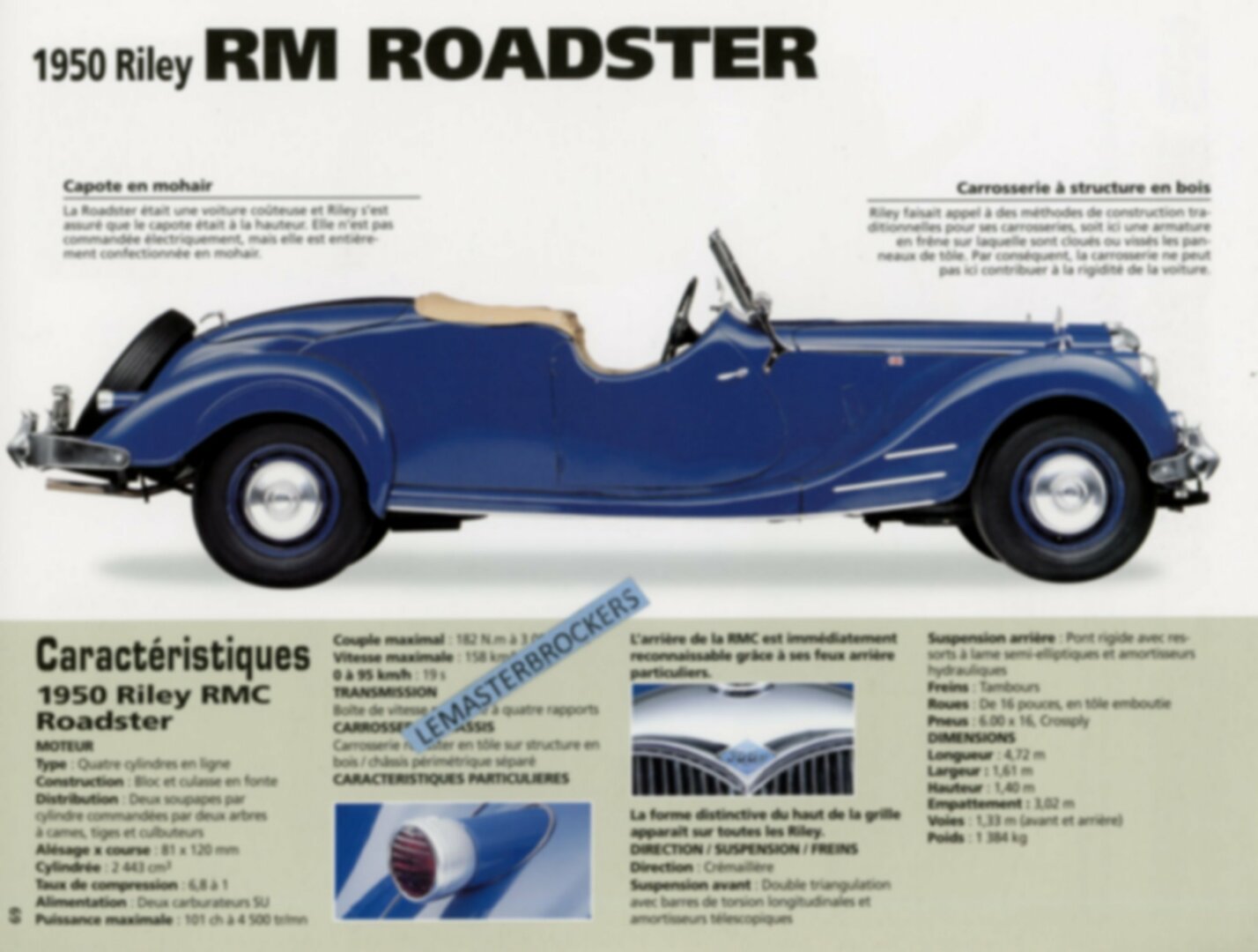 FICHE AUTO RILEY ROADSTER 1950 - ROLLS ROYCE CAMARGUE 1980 - FICHES ...