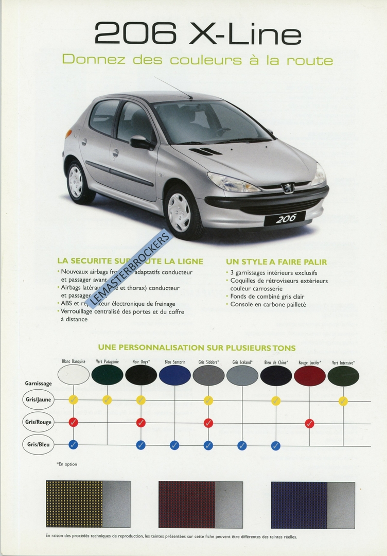 PEUGEOT 206 X-LINE BROCHURE PEUGEOT PUBLICITAIRE 2001 - FICHE AUTO