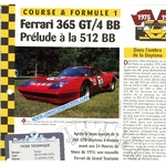 FERRARI 365 GT/4BB PRELUDE DE LA 512BB - FICHE COURSE ET FORMULE 1 1975-1978