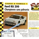 FORD RS 200 RS200 - FICHE COURSE ET FORMULE 1 1986