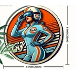 affiche-metallique-ronde-gulf-racing-woman-racer-vintage-20cm