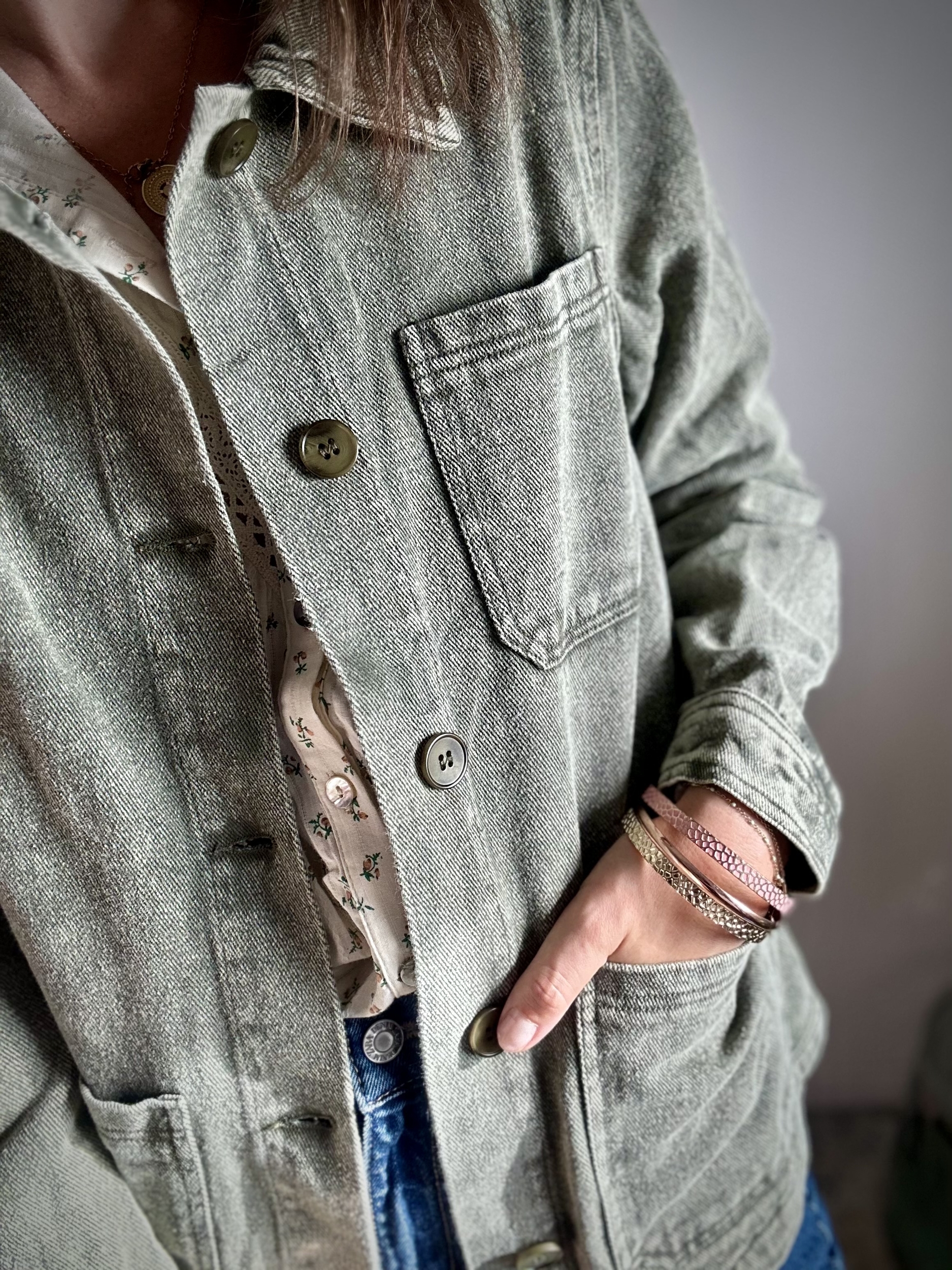 Veste jean vert kaki