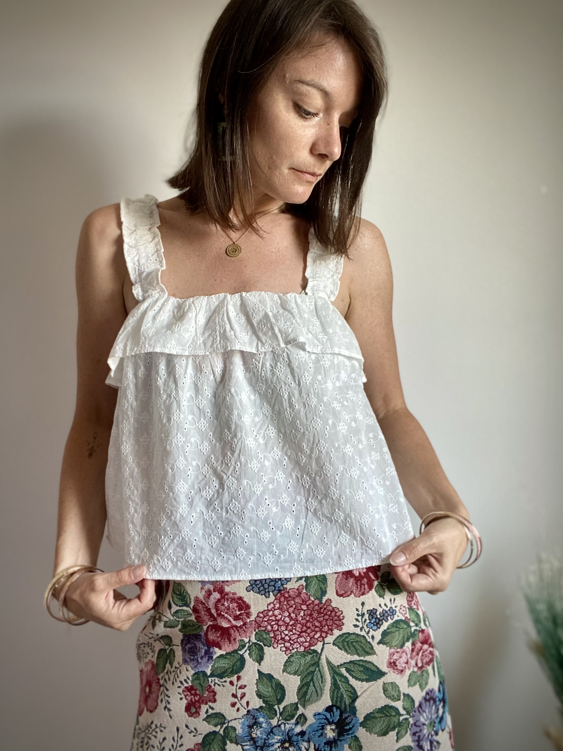 Olivia - Top blanc broderie anglaise