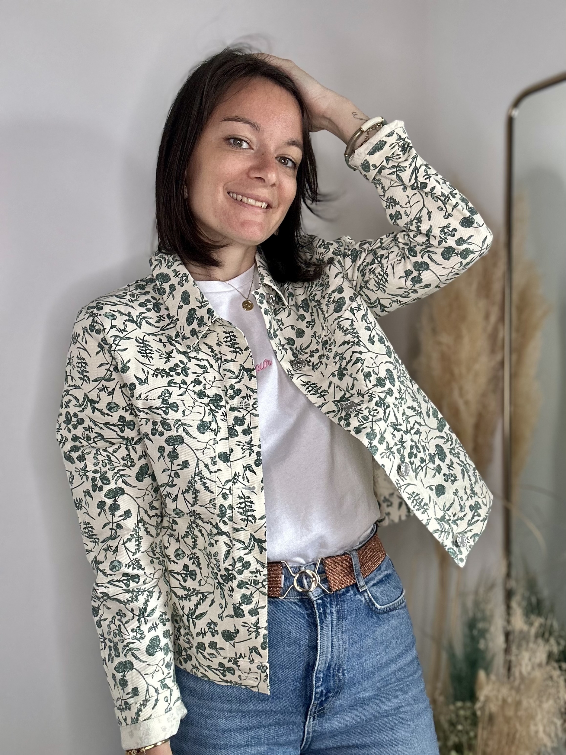 Veste imprimée fleur verte