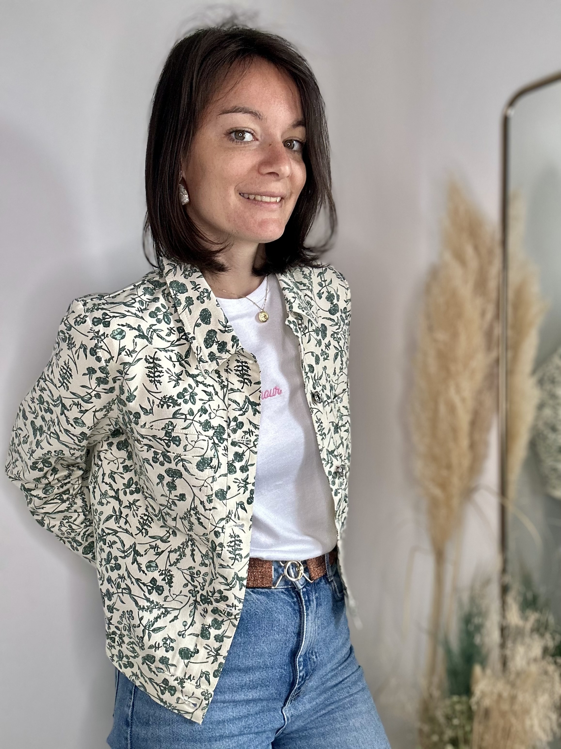 Veste imprimée fleur verte