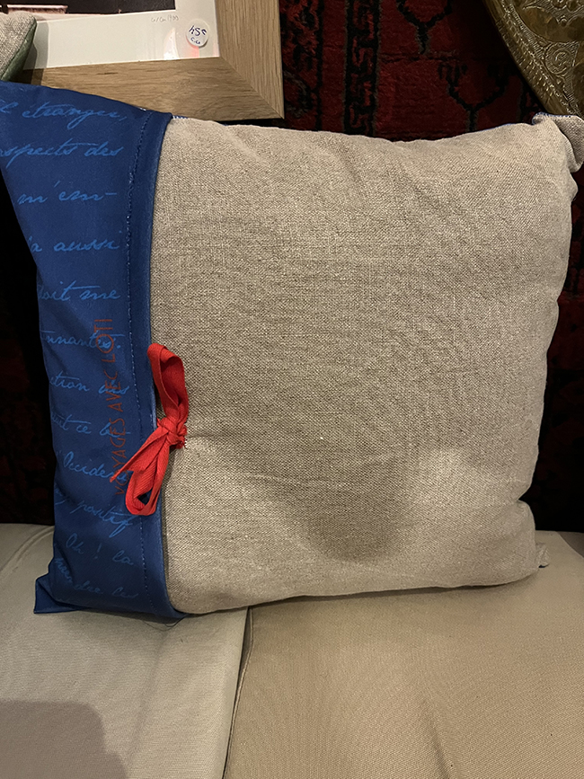 dos coussin bleu