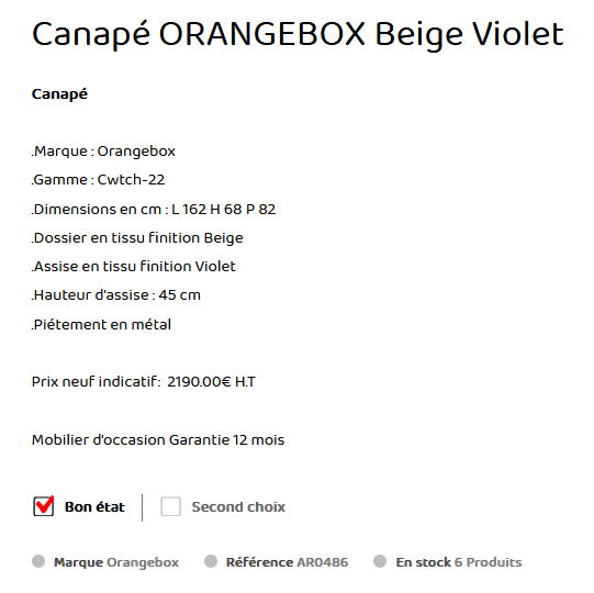 Canapé orange box creme descriptif