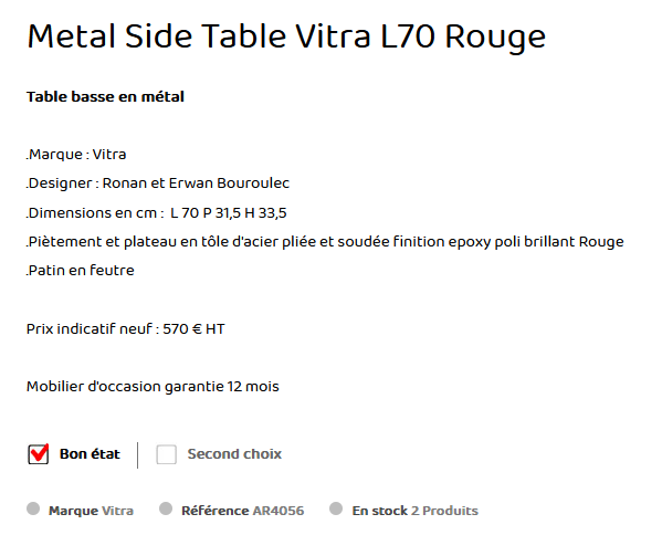 Table Side métal Vitra reconditionné