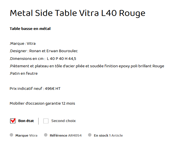 Table carré Vitra rouge métal époxy Métal Side descriptif