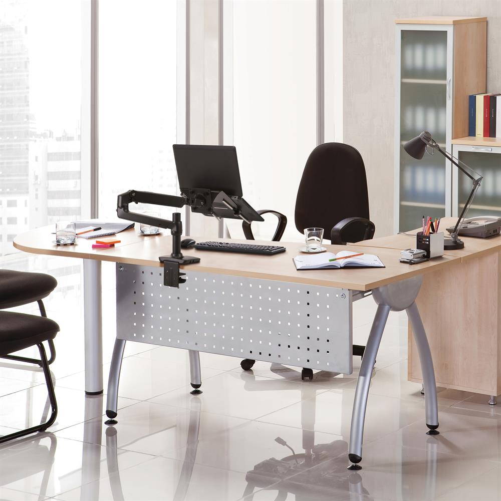 UNILUX Portique de bureau Ergo Station, support bras d'ecran, 3  accessoires, à pinces, L125 x H40 cm - Direct Papeterie.com