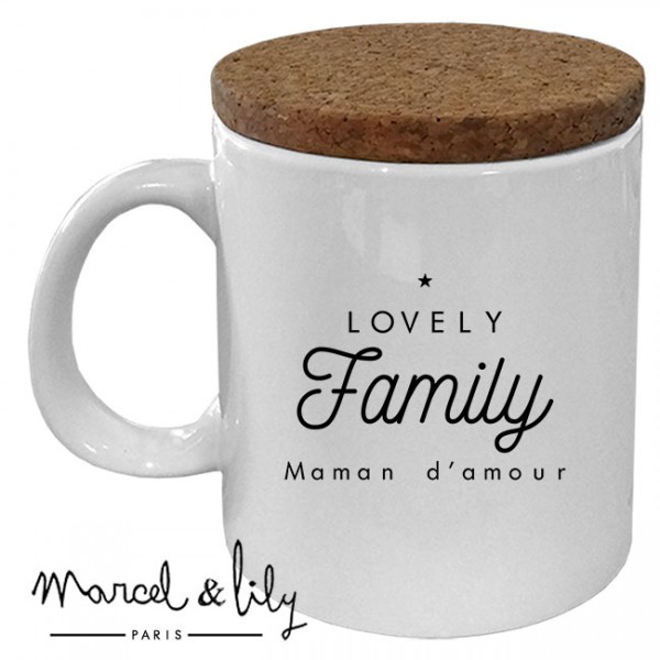 Mug avec son couvercle en liège - Lovely Family Maman d\'Amour