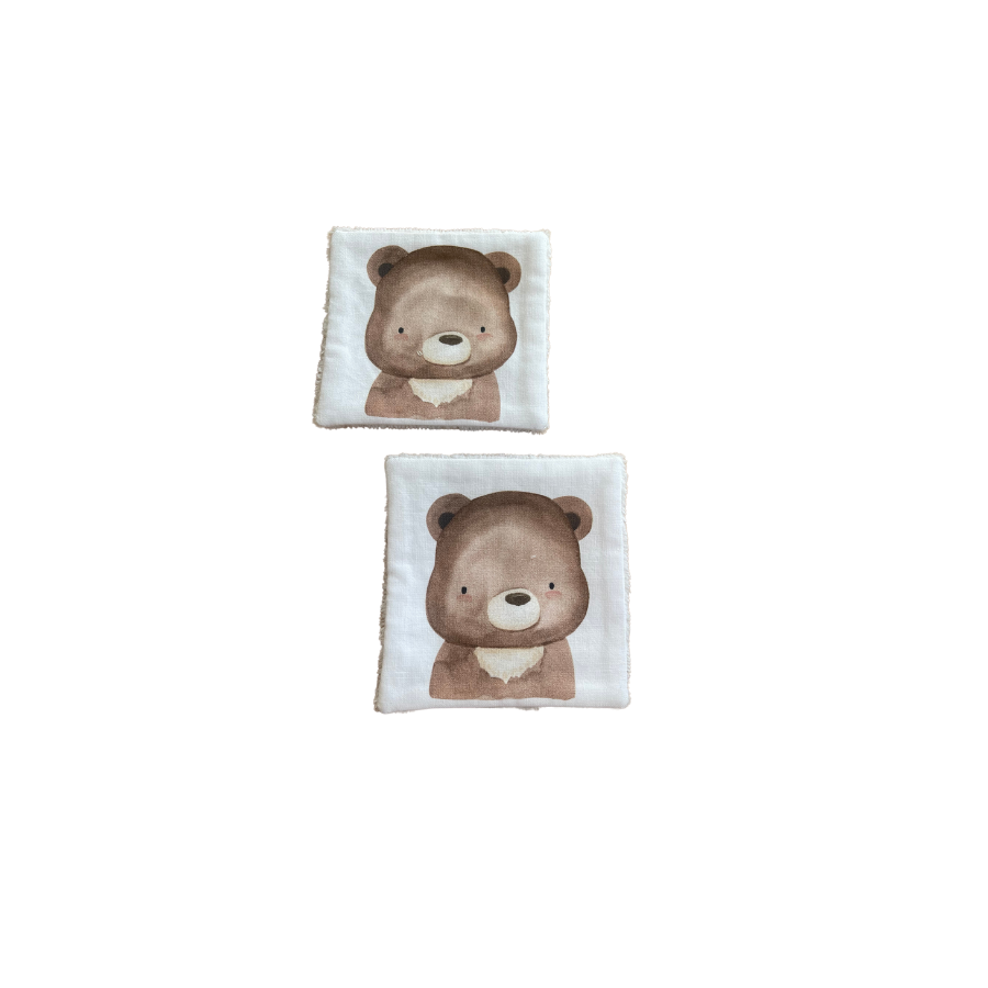 Lingettes réutilisables animaux de la forêt x2- ours garçon