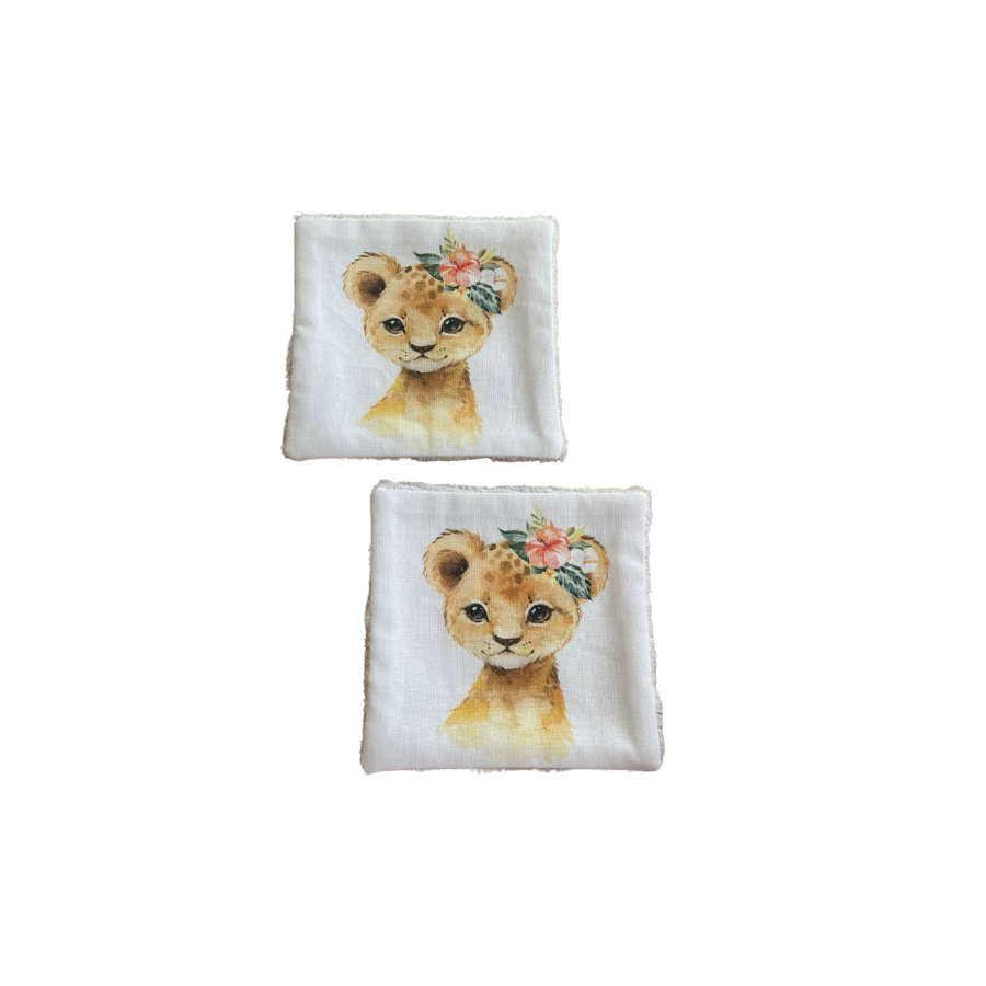 Lingettes réutilisables animaux de la savane x2 - lionceau fille