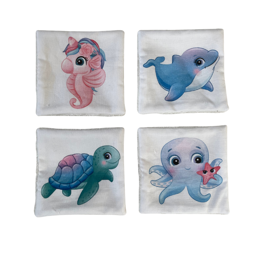 lingettes réutilisables carrées animaux de la mer