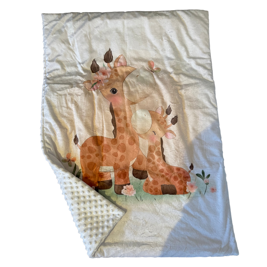 Couverture Girafe 100% coton - doublure minky blanc